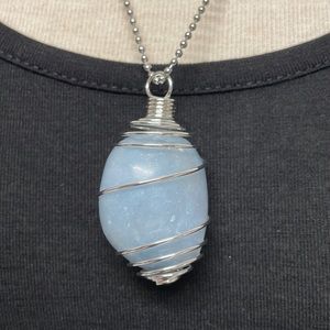 Tumbled Angelite Cage Charm Necklace (1)